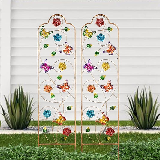 60”Trellis for Climbing Plants,2Pack Outdoor Garden Trellis Metal with Colorful Butterfly Ideal for Climbing Plants Outdoor Decorative Metal Trellis for Your Garden,Gifts for Mom