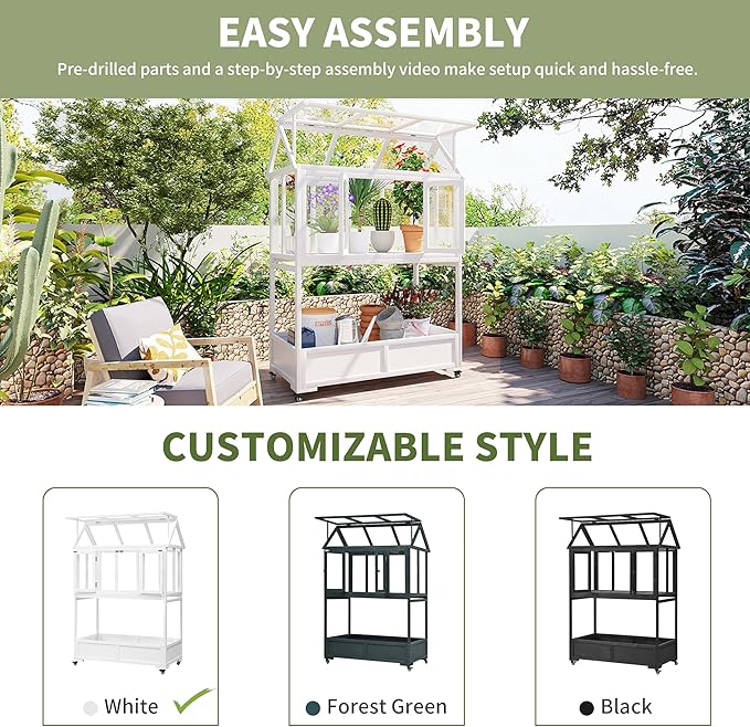 Greenhouse Cold Frames with Wheels - Adjustable Shelves Portable Cold Frame for Balcony/Patio, UV-Resistant Indoor Outdoor Plant Growing Cabinet (Large, Heavy-Duty) (White)