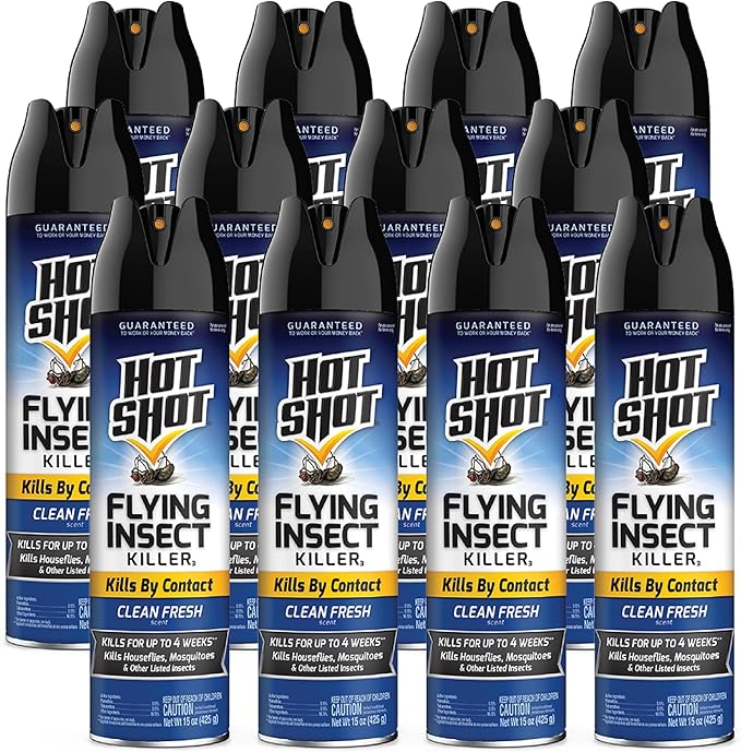 Hot Shot Flying Insect Killer, 15 Ounces, Aerosol Formula Kills Houseflies, Mosquitoes And Other Listed Flying Insects By Contact Indoors And Outdoors With Clean Fresh Scent,12 Pack