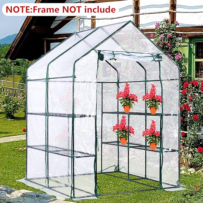 Walk-in Greenhouse Replacement Cover with Roll-Up Zipper Door -56 x 56 x 76 Inch PVC Greenhouse Cover for Outdoor Plant Gardening Plants Cold Frost Protection Wind Rain Proof (Frame Not Include)