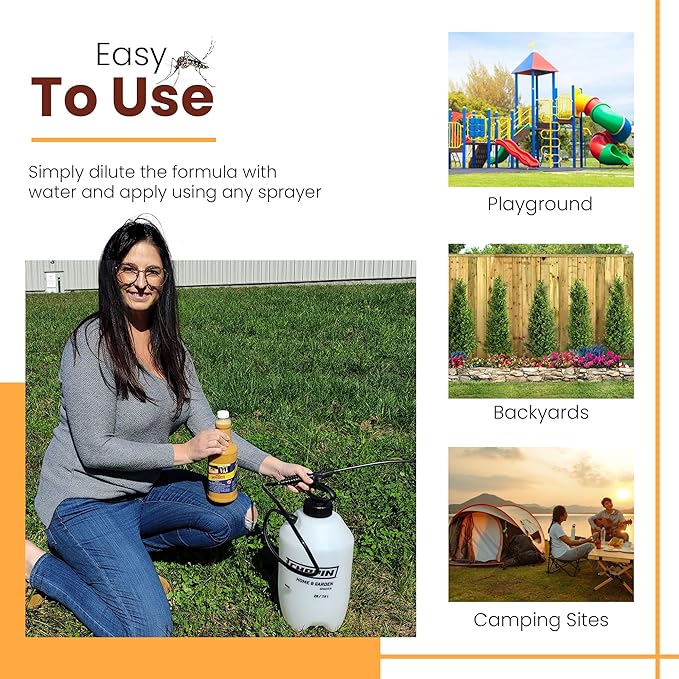 Natural Mosquito Control Spray Concentrate, Repels Mosquitoes, Ticks, Fleas, Flies, Gnats, and Chiggers Away. Makes up to 32 Gallons! (32 oz Concentrate)