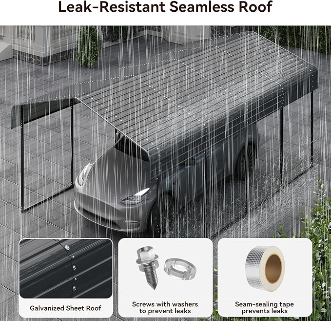 12x20 FT Heavy Duty Metal Carport Canopy with Galvanized Steel Roof, Multi-Use Shelter Outdoor Garage for Car, Boat, Party,Gray