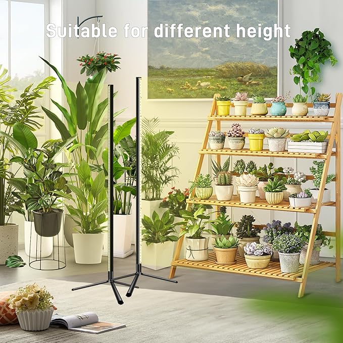 2PCS T8 Standing Grow Light, 42W Full Spectrum LED Grow Light for Indoor Plants, Plant Lamp with 243 LEDs, Wide Illumination Area, 4FT Height with On/Off Switch and Tripod Floor Stand