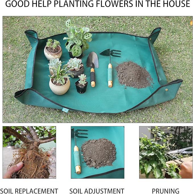 Oxford Houseplants Repotting Mat, Waterproof Indoor Plant Potting Tray, Foldable Bonsai Repotting Pad, Garden Soil Mess Workspace Cloth for Succulent, Cactus, Aloe Vers, 29.5 x 29.5