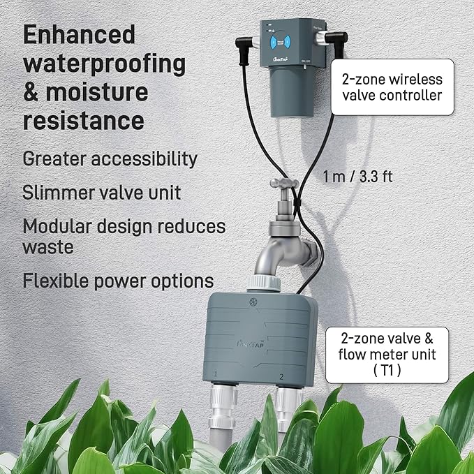 LinkTap T1 Smart 2-Zone Water Timer & Gateway, Built-in Flow Meters, Real-Time Fault Detection & Notification, Weather Adaptive, Better Range Than WiFi Hose Timer, IP66, Alexa, 2-Year Warranty