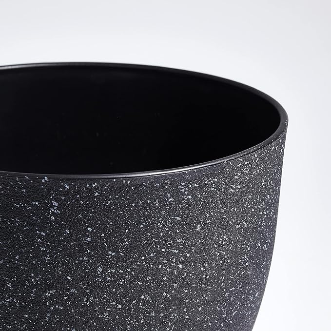 Giraffe Creation 12/10/9 Set of 3 Speckled Black Plant Pots, Modern Indoor & Outdoor Planters with Drainage Holes and Saucers