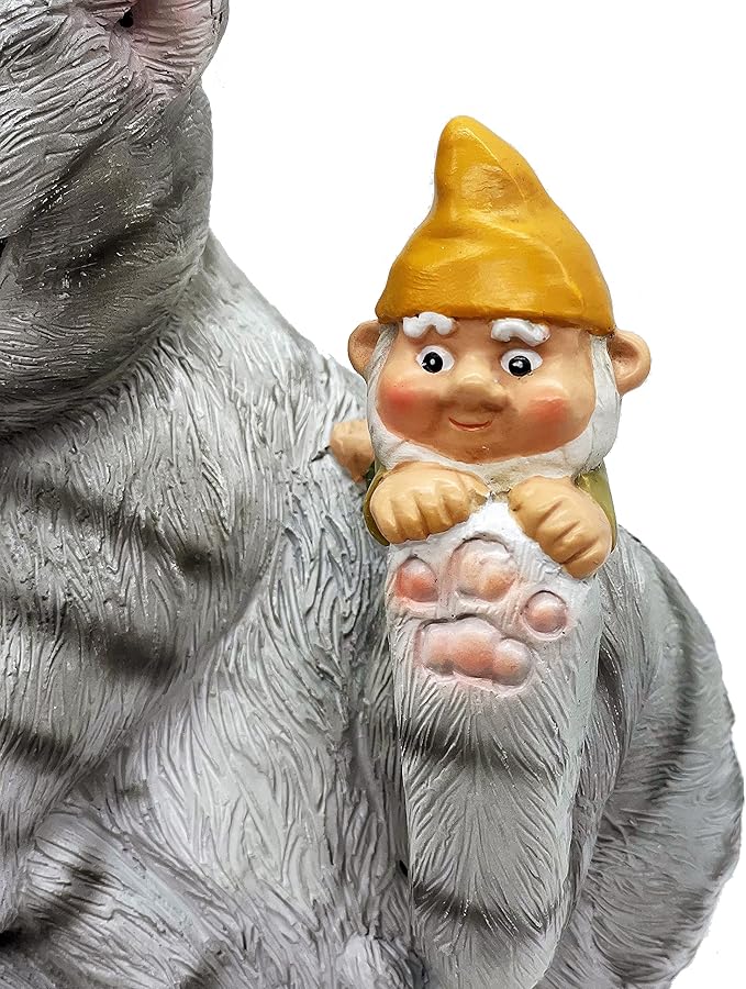 Add a Playful Touch to Your Garden with Our Cat and Gnomes Garden Statue - Perfect for Cat Lovers and Garden Enthusiasts - 8.5 Inces