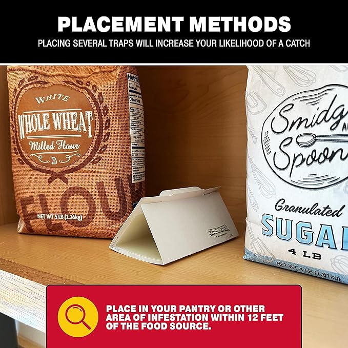 Catchmaster Pantry Pest & Moth Traps 24-Pk, Bug Killer for Kitchen Storage & Pantry Cabinet, Sticky Moth Traps for House, Protect Pet Food, Kitchen Cabinets Storage, Pet Safe Glue Trap