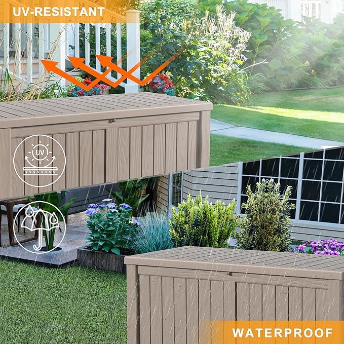 120 Gallon Outdoor Storage Box – Resin Deck Box with Lockable Lid, Waterproof Patio Furniture Storage for Tools, Garden & Yard Organization