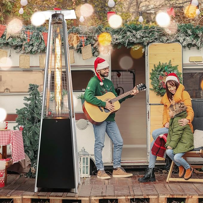 Nuu Garden 48,000 BTU Outdoor Propane Patio Heater, Pyramid Heater with Oxford Cover, Hammered Bronze Tower for Garden, Terrace, Black