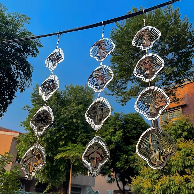 Angel Bird Scare Discs Set-Highly Reflective Double-Sided Bird Reflectors,Extra Sparkly Metal Wind Spinner Outdoor Garden Decor, Bird Devices Deterrent to Scare Birds Away from Yard Patio Farm