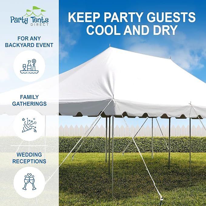 Party Tents Direct 20' x 30' Weekender Canopy Tent with Sidewalls, Easy Up Party Tent for Backyard, Outdoor Tents for Parties, Weddings, Graduations, Banquets, Events, Heavy Duty, PVC White Top