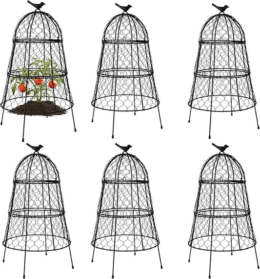 Pack of 6 Heavy-Duty Chicken Wire Plant Cloches – Rustproof Garden Protectors and Plant Cages for Vegetables and Flowers – Safeguard Plants from Deer and Critters – 20” x 12”