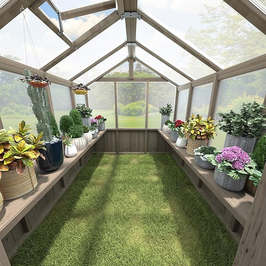 Shelf Suitable for 6x8FT Wood Greenhouse, 91" Wooden Storage Shelf Kit Fit Multiple Greenhouse , Horticulture Workstation, Work Bench System Shelving, Light Mocha Brown, 2 Pack