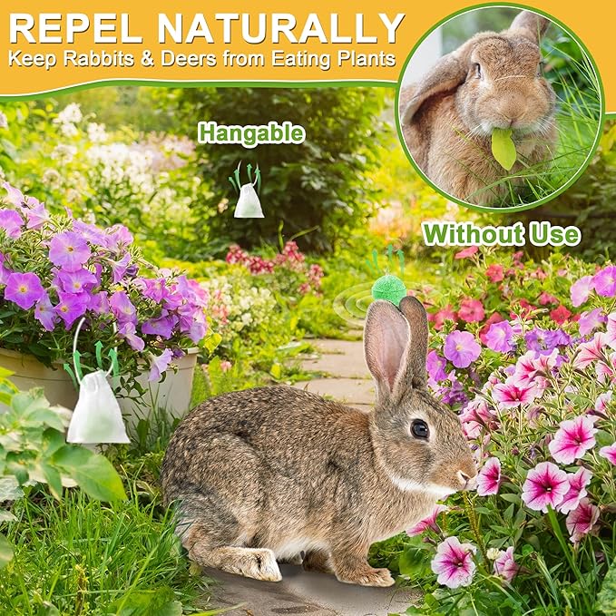 Deer Rabbit Repellent Outdoor 24 Pack - Natural Peppermint Oil Deer Repellent Balls, Bunny Deer Deterrent for Garden Lawn Yard, Powerful Rabbit Repellant Keep from Eating Plants Flowers, Pet Safe