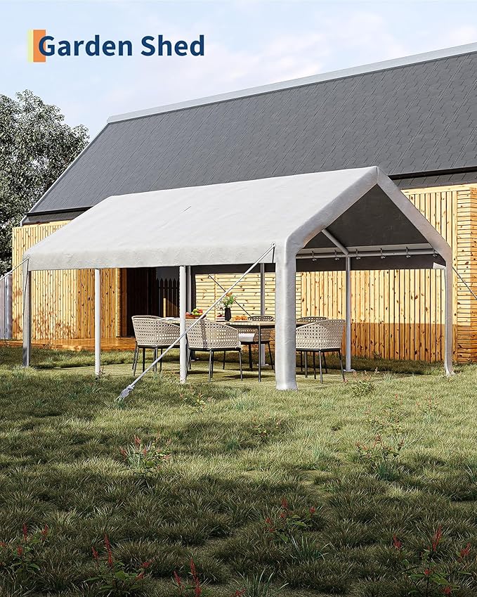 12x20 Ft Carport, Heavy Duty Portable Garage with Roll-Up Doors & 4 Windows,200g PE Tarp Waterproof & UV Protected,All-Weather Design,for Car, Boat, Truck, Motorcycle, ATVs, and SUV