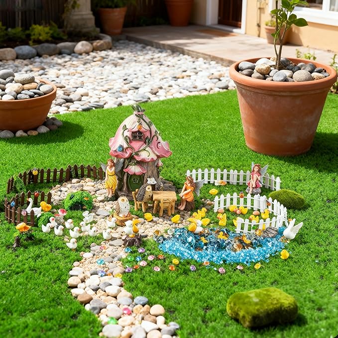 220Pcs Miniatures Fairy Garden Accessories, Mini Fairy Garden Kit, Fairy Figurines House Outdoor Decor Resin