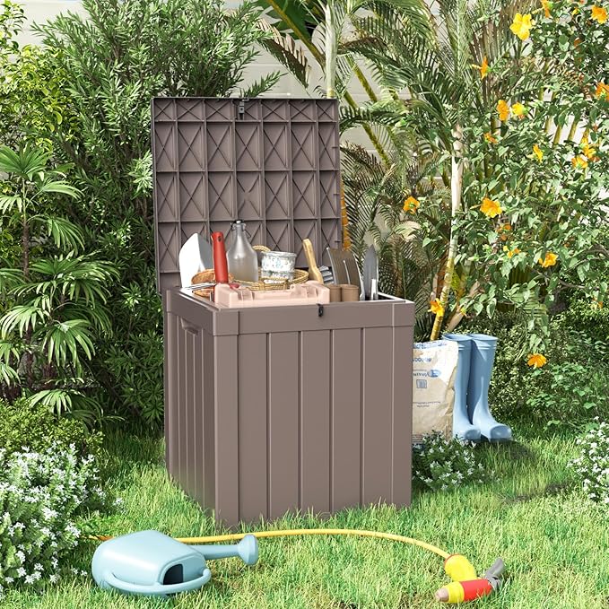 50 Gallon Outdoor Storage Box – Resin Deck Box with Lockable Lid, Waterproof Patio Furniture Storage for Tools, Garden & Yard Organization