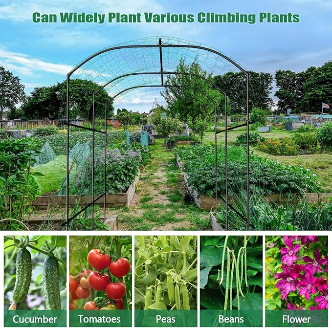 SUNYRISY Garden Arch Trellis, Metal Core Trellis for Climbing Plants Outdoor, 87" x 71" x 75" Tall Archway Tunnel Plant Support for Vine Cucumber Tomato Grape Vegetables Climbing Plants