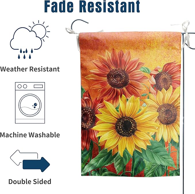 Fall Garden Flag Sunflower Yard Flag for Outside Late Summer Flags 12x18 Double Sided Welcome Autumn Thanksgiving Holiday Outdoor Decorations