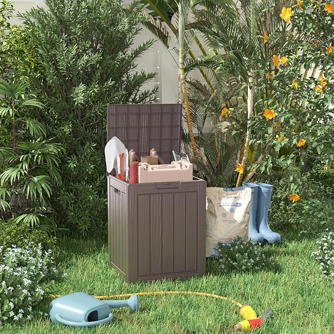 28 Gallon Outdoor Storage Box – Resin Deck Box with Lockable Lid, Waterproof Patio Furniture Storage for Tools, Garden & Yard Organization