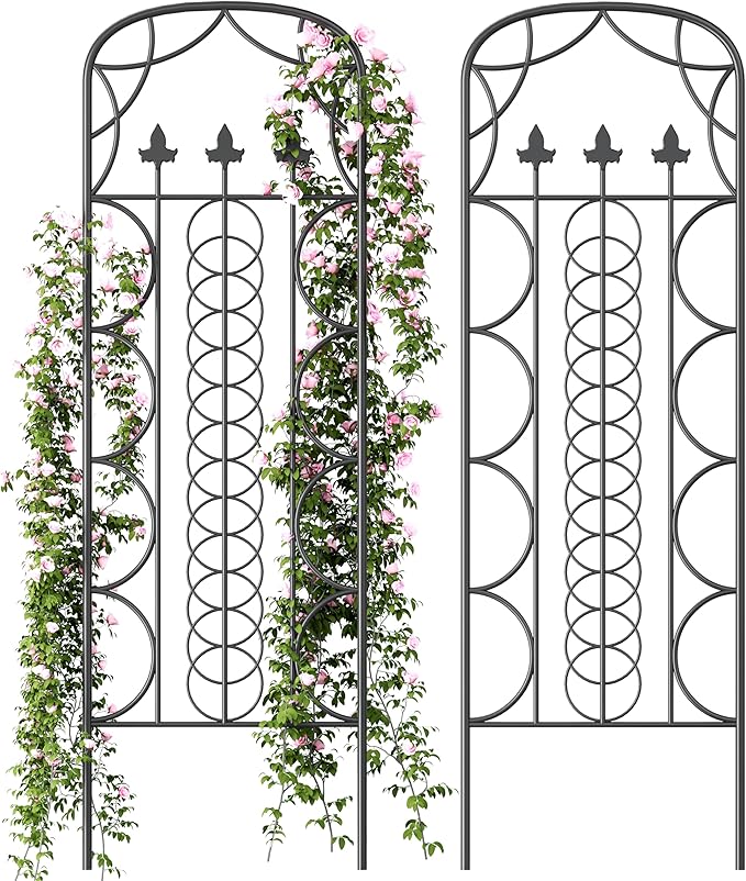 Idzo 71 in. Decorative Metal Trellis for Climbing Plants Outdoor, Heavy-Duty Steel Garden Trellis with Durable Powder Coating, Black