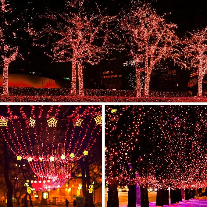 Solar Powered String Lights Outdoor, 2 Pack Total 200 LED 66FT Solar Powered Decorative Fairy Lights 8 Modes for Valentines Day Decor, Garden, Patio, Party, Yard, Christmas(Red)
