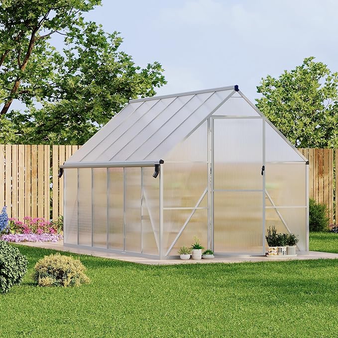 8'X12' Aluminum-Framed Polycarbonate Greenhouse, Heavy Duty Polycarbonate Greenhouse with Quick Setup Structure and Roof Vent, Large Enhanced Aluminum Greenhouses Kit for Outdoors