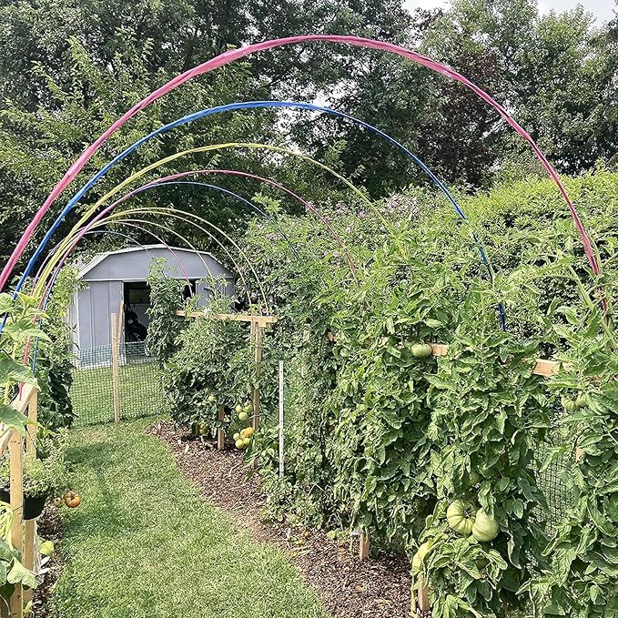 Garden Hoops Grow Tunnel, 12 Sets of 7FT Greenhouse Hoops for Raised Beds, Rust-Proof Fiberglass Frame for Garden Netting, Small Greenhouse Kit, DIY Plant Support Garden Stakes, 60 pcs