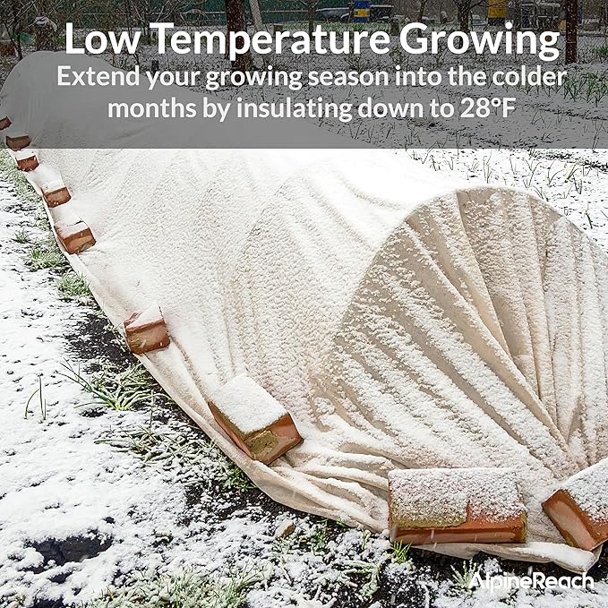 AlpineReach Plant Covers Frost & Sun Protection 10 x 30 ft - Thick 1.2 oz/yd² Freeze Blanket to Low 28 °F Temperatures Floating Row, Garden Fabric Material, Protect in Winter Cold, Gardening Down