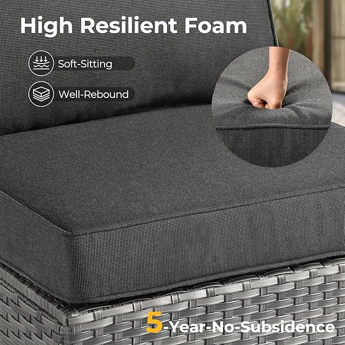 HOOOWOOO Patio Sectional Furniture Set,3 Piece Couch Set with 2 Matching Corner Chairs and 1 Table(Black)