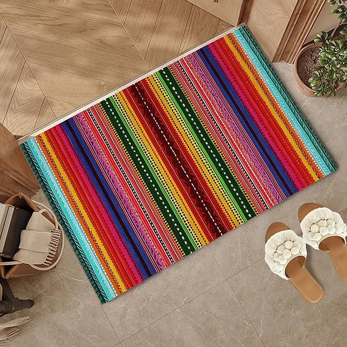 Door Mat,Mexico Stripes Welcome Mat Indoor,Ethnic Colorful Stripes Non-Slip Outdoor Entry Mat for Home Entryway, Low Profile Floor Rugs for Entry Patio, Porch, Hallways 30 x 17 Inch
