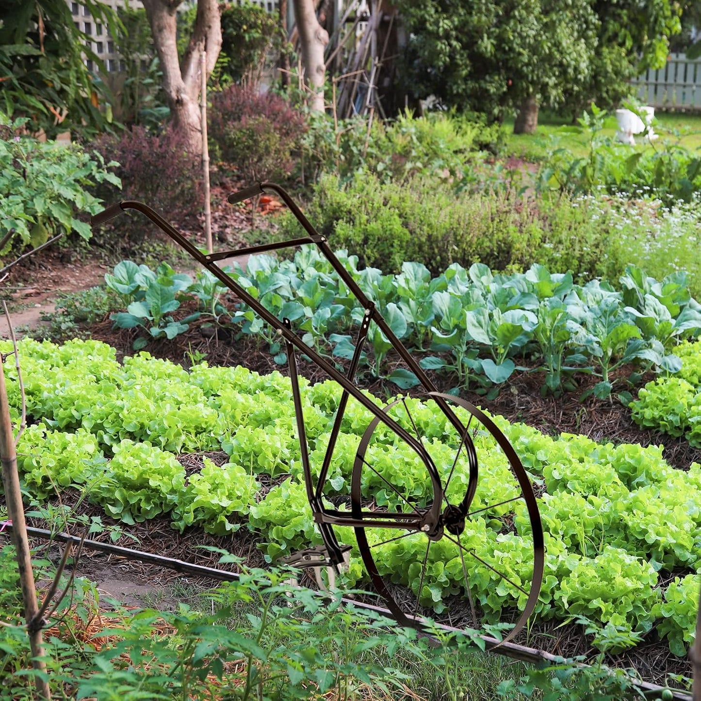 EarthWay 6500 High Wheel Tubular High Wheel Cultivator with Comfort Handle with 3- Position Adjustable, Quick Change Implements, and 24 Inch Steel Wheel