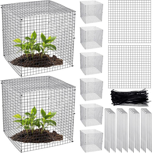 Zubebe 8 Pack Small Wire Plant Protectors Square Plant Protectors from Animals Mesh Cage Chicken Wire Cloche for Shrubs and Vegetables with Ground Stakes and Nylon Ties (12 x 12 Inch)