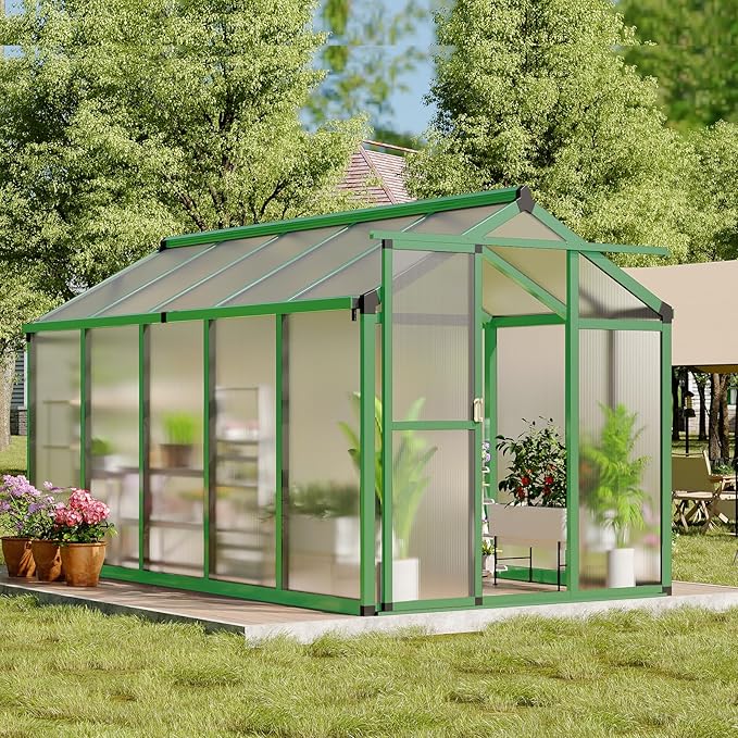 6x10 FT Walk in Greenhouse Aluminumfor , with Roof Vent, Groud Nail, Lockable Push Door, Aluminum Frame and Poly Carbonate Material with Quick Setup Graden, Vegetable Garden and Leisure Room