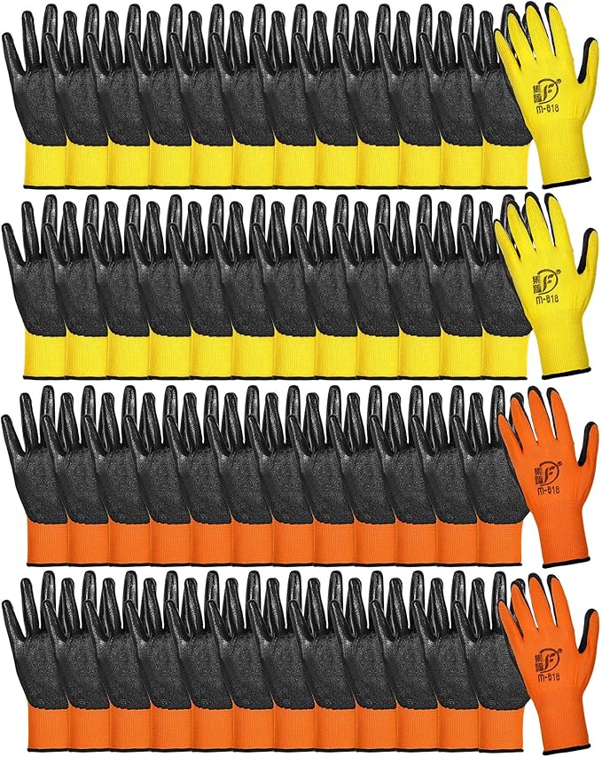 Nuogo 48 Pairs Gardening Gloves for Men Women Rubber Coated Safety Work Gloves Bulk for Gardening Construction Work