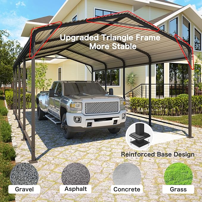 Metal Carport 12x20FT, Heavy Duty Carport Canopy with Galvanized Steel Roof, 40% Thicker Frame Metal Garage with Reinforced Base, All-Weather Outdoor Storage Car Port for Car, Camping