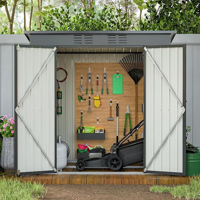 6x4 FT Outdoor Storage Shed,Metal Heavy-Duty Tool Shed with Hinged Door and Padlock,Waterproof Garden Shed W/Vents,All Weather,Foldable House for Garden Backyard,Lawn,Black