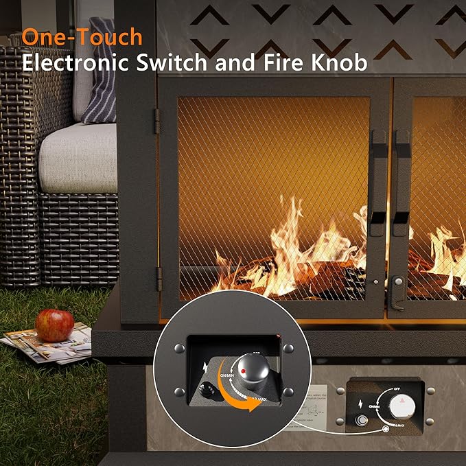 47.3''x35.5'' Outdoor Propane Fireplace, 50,000 BTU Vent-Free Gas Heater, CSA Certified Grey & Black Weather-Resistant Steel, Realistic Ceramic Logs, Rain Cover Included