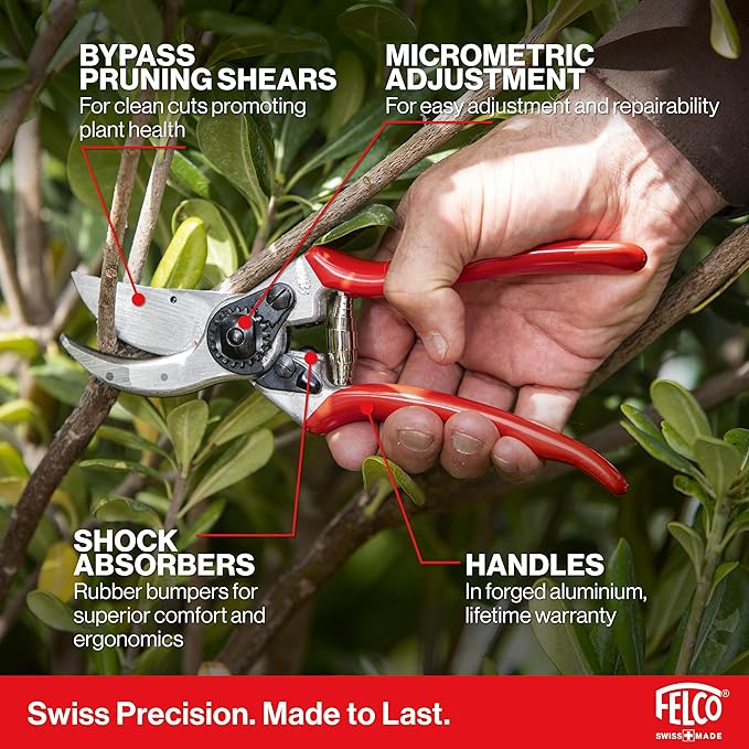 Felco F2 Pruning Shears – 9.25" Swiss-Made Garden Clippers for Professional Pruning | Hand Pruners for Gardening | Garden Tool Cutter with Precision Bypass Blade, Aluminum Body, Replaceable Parts