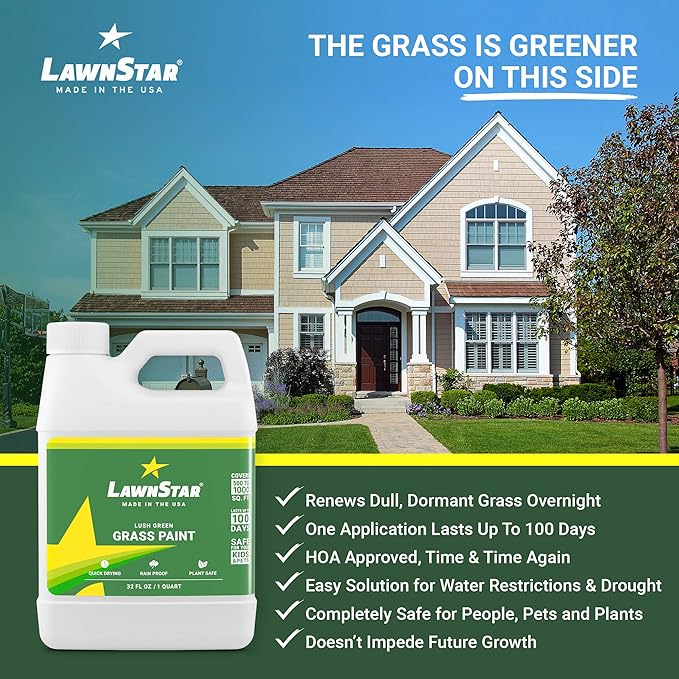 Grass Paint Concentrate (500-1,000 sq ft) - for Dormant, Patchy or Faded Lawn - Lush Green Turf Colorant (32 fl oz)