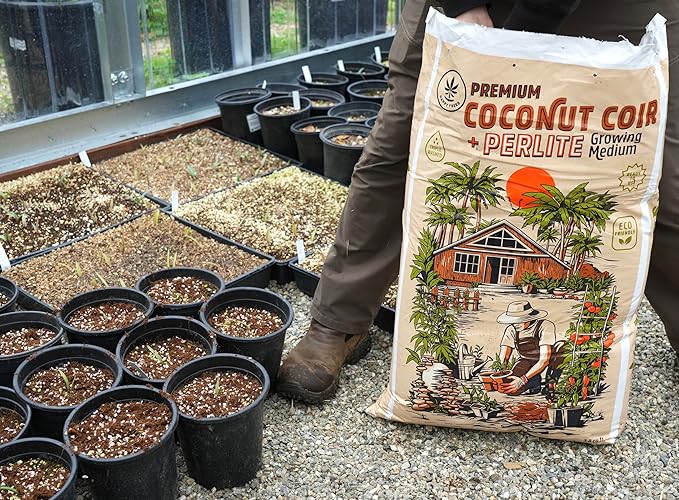 Happy Trees Coco Coir and Perlite 70/30 Growing Medium, Potting Mix, Seed-Starting, Premium Quality Triple-Washed for Low Salt/EC, pH Balanced Loose Coconut Fiber, Peat-Free, 50L (1.8 cu.ft.)