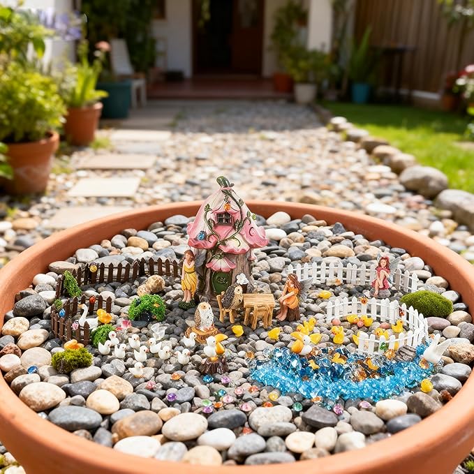 220Pcs Miniatures Fairy Garden Accessories, Mini Fairy Garden Kit, Fairy Figurines House Outdoor Decor Resin