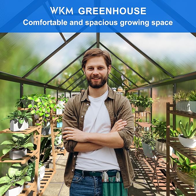 WKM 5.9x10.9 FT Greenhouse for Outdoors, Quick-fit Structure Greenhouse with Window for Ventilation, Aluminum Green House for Garden Backyard, Black