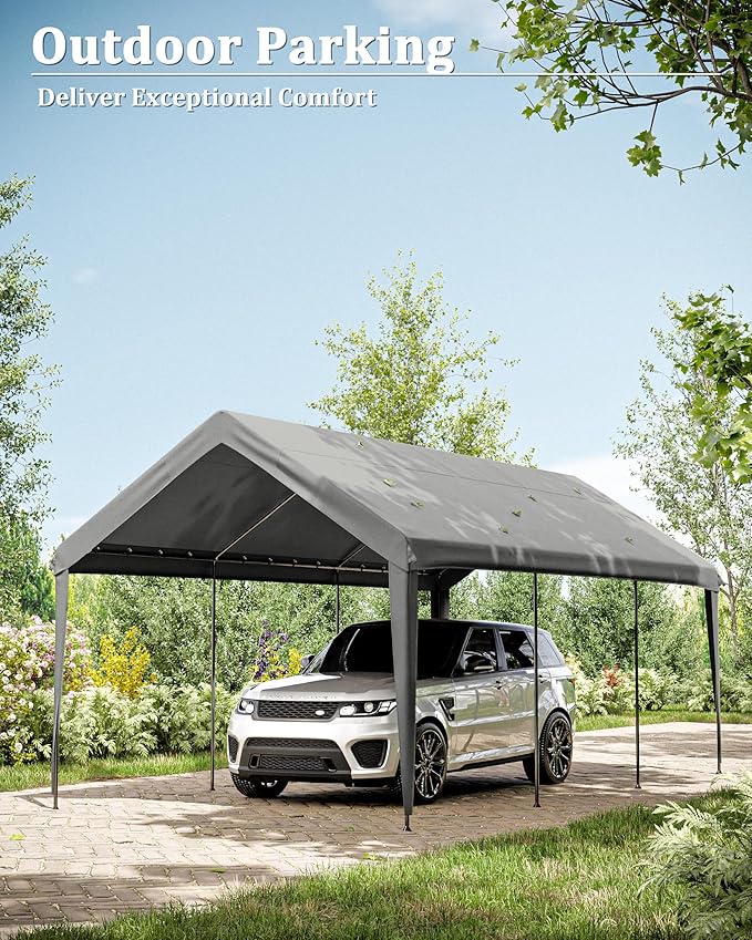 10 X 20 Ft Canopy Replacement Cover Heavy Duty Waterproof UV & Tear Resistant Car Tarp Canopy Tent Garage Top Shelter Oxford Cover with Ball Bungees (Frame is Not Included)