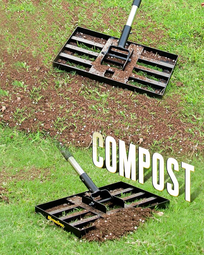 Lawn Leveling Rake, 17"x10" Heavy Duty Sand Leveling Tool with 6.7FT Stainless Steel Long Handle, Golf Rake for Soil, Compost, Gravel, Lawn Leveler for Yard, Garden, Landscaping Level Tool