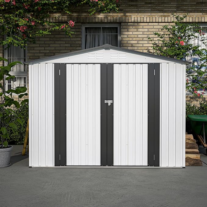 Outdoor Storage Shed, 8x6 FT Galvanized Steel Metal Shed, Lockable Waterproof Tool Storage Sheds for Garden, Patio, Lawn – Durable Storage Solution in Multiple Sizes