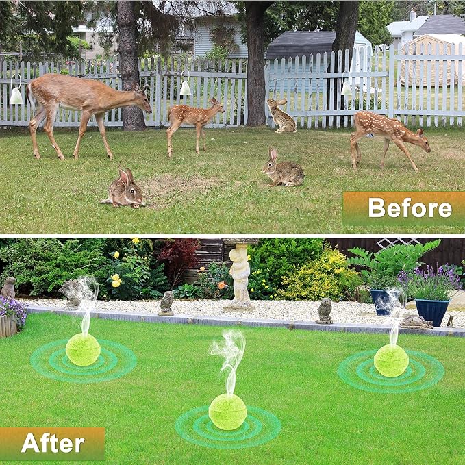 24 Pack Deer Rabbit Repellent Outdoor - Powerful Peppermint Oil Deer Repellent Balls, Natural Bunny Deer Deterrent for Trees Plants Garden Lawn Yard, Deer Repellant Keep from Eating Flowers, Pet Safe