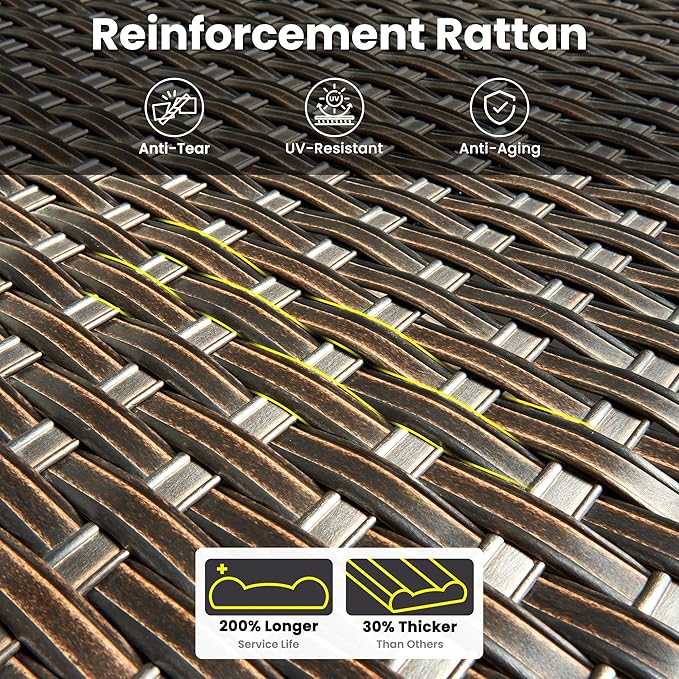 ovios 7 Pieces Patio Furniture Set, Outdoor Wicker Sofa Couch with Swivel Chairs 54" Fire Pit Table, All Weather High Back Modern Conversation Sets, Brown Rattan, Orange Red