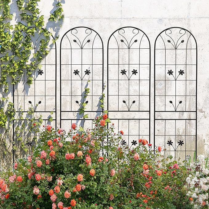 Garden Trellises, 4 Pack Black Metal Coated Rustproof Trellis for Climbing Plants Outdoor, Roses, Vines, Flowers, and Vegetables-19.7×86.7 inches